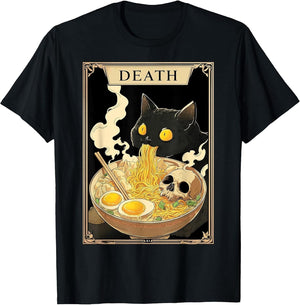 Funny Tarot Card Death Black Kitten Cat Ramen Halloween