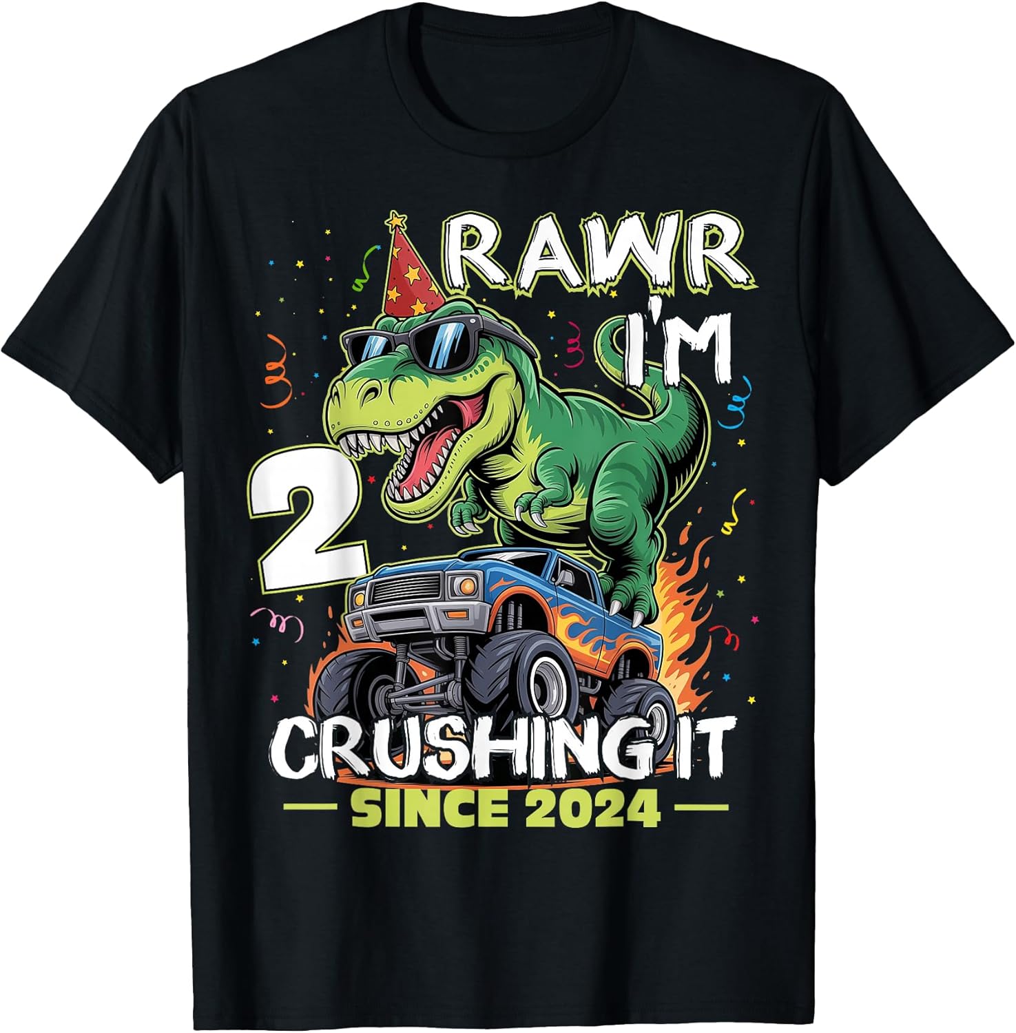 2nd Birthday Monster Truck Dinosaur 2 Years Old Birthday Boy