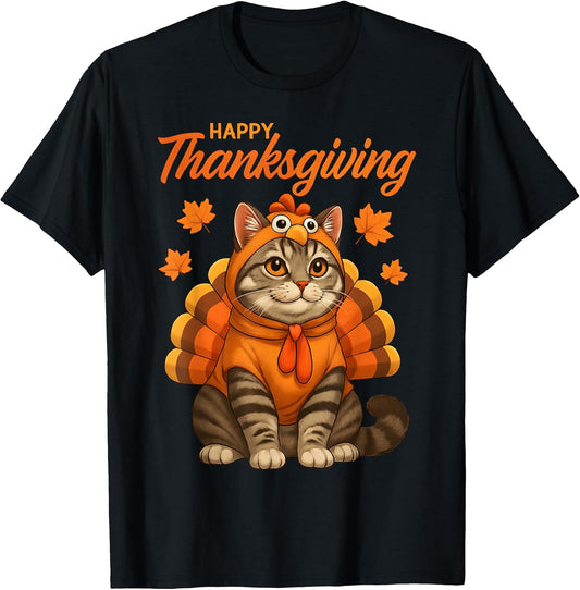 Happy Thanksgiving Cat Turkey Day Fall Women Girls Kids Men