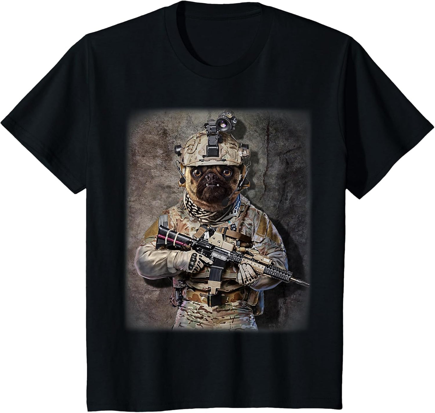 Grumpy Pug Dog as Army Commando in Full Tactical