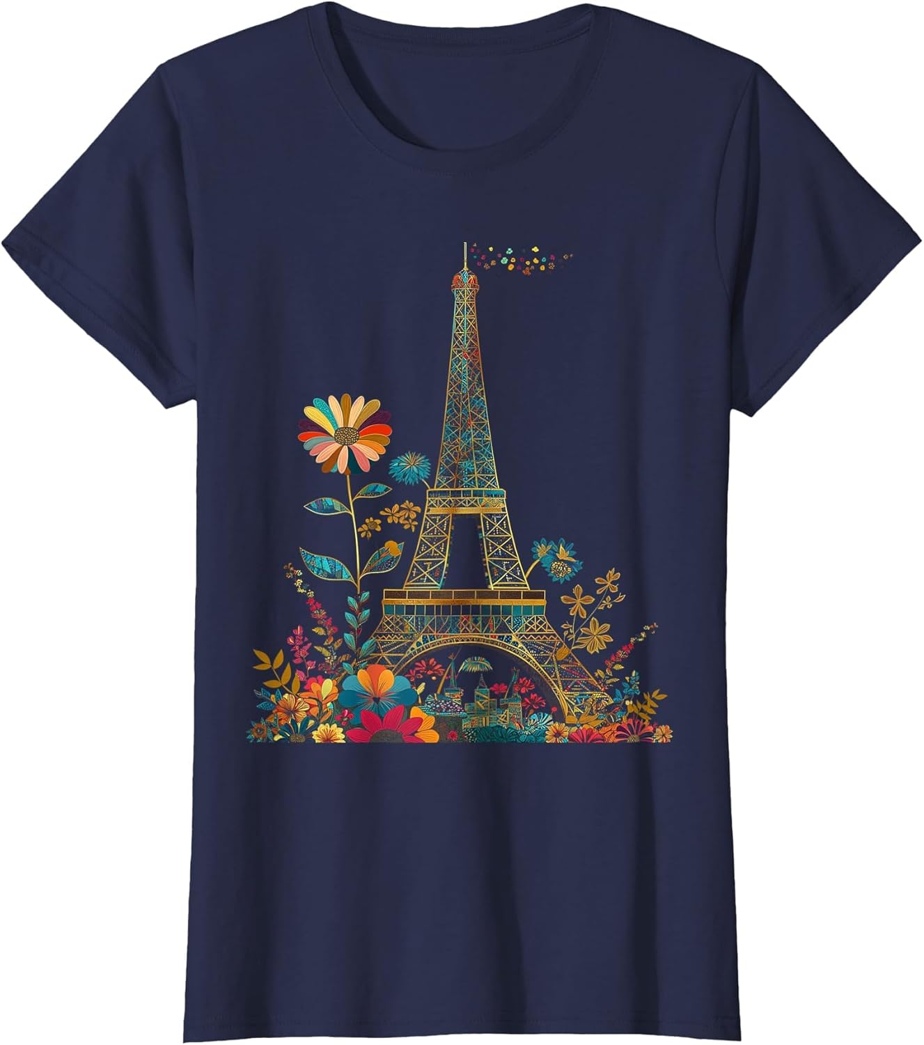 Paris France Eiffel Tower Vintage Flowers Floral Souvenir