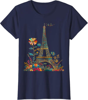 Paris France Eiffel Tower Vintage Flowers Floral Souvenir