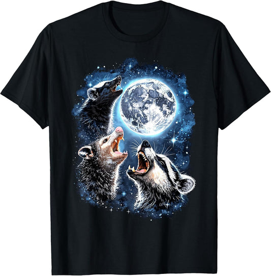 Three Opossum Raccoon Skunk Moon Howling Funny Animal Meme