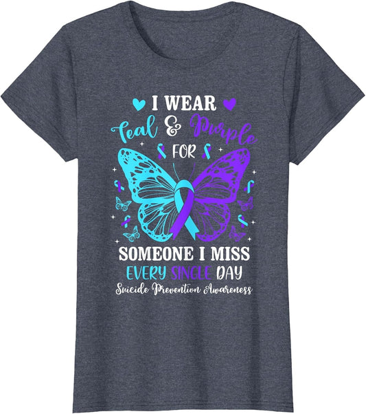 I Wear Teal & Purple Suicide Prevention Awareness Butterfly