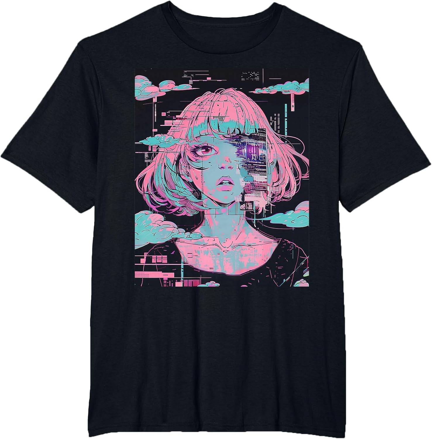 Anime Girl Vaporwave Glitchcore Pastel Goth Distressed