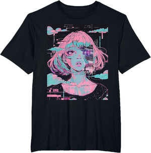 Anime Girl Vaporwave Glitchcore Pastel Goth Distressed