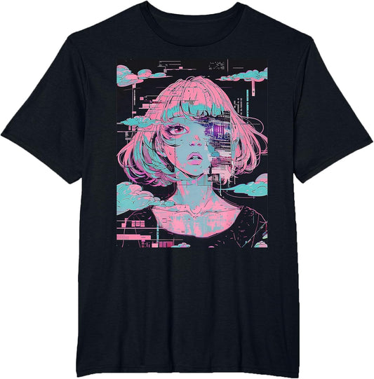 Anime Girl Vaporwave Glitchcore Pastel Goth Distressed
