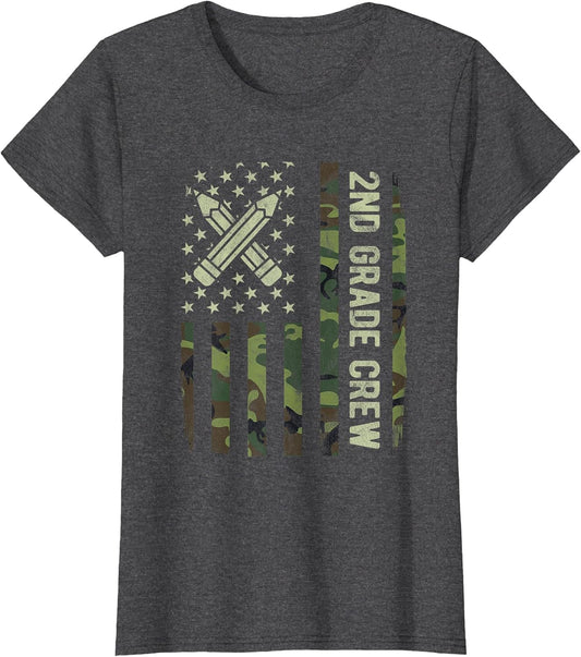 2nd Grade Crew Camo American Flag Back to School Boys