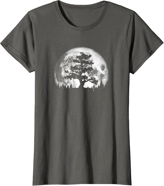 Retro Full Moon and Minimalist Pine Tree Vintage Graphic