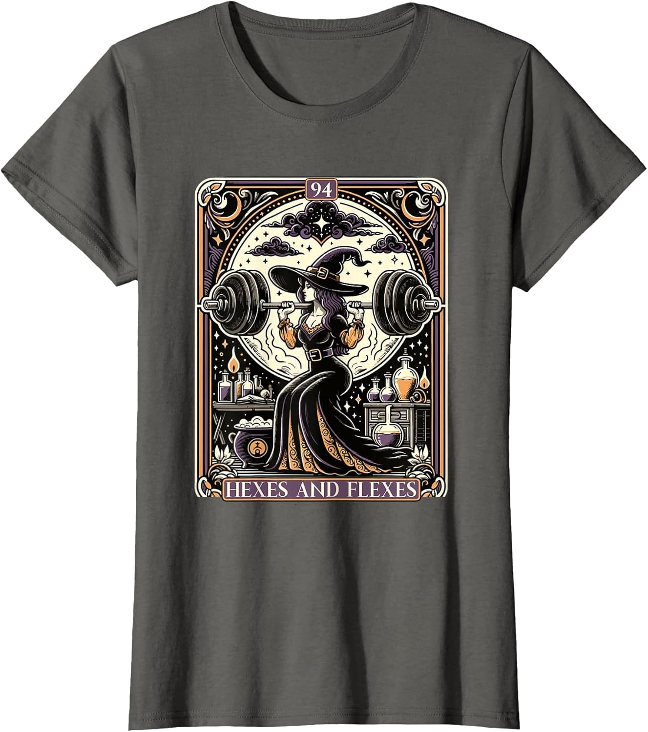 Witch Workout Fitness Deadlifting Hexes Flexes Tarot Card
