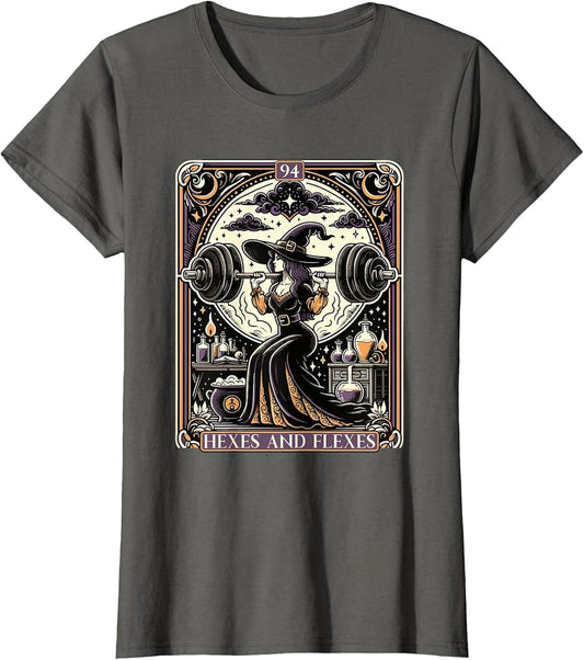 Witch Workout Fitness Deadlifting Hexes Flexes Tarot Card