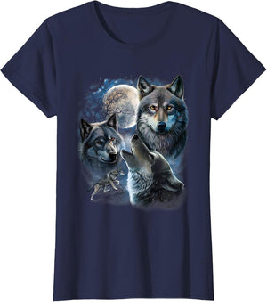 Grey Wolf Under Full Moon, Space, Galaxy, and Stars