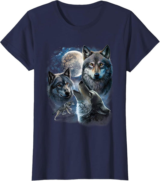 Grey Wolf Under Full Moon, Space, Galaxy, and Stars