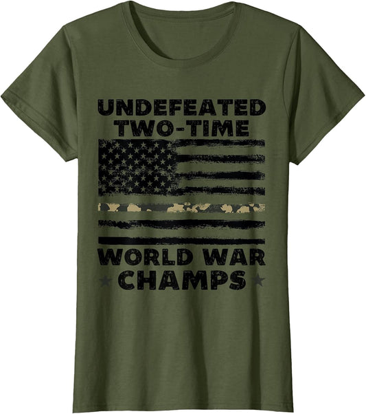 Undefeated World War Champs 4th of July American Army Flag