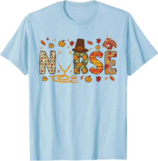 Thanksgiving Nurse Stethoscope Fall Scrub Top Men Women