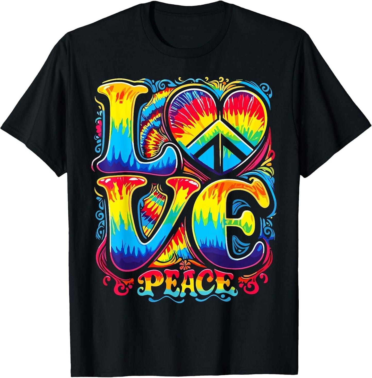 Hippie Peace Sign Tie Dye Heart Groovy