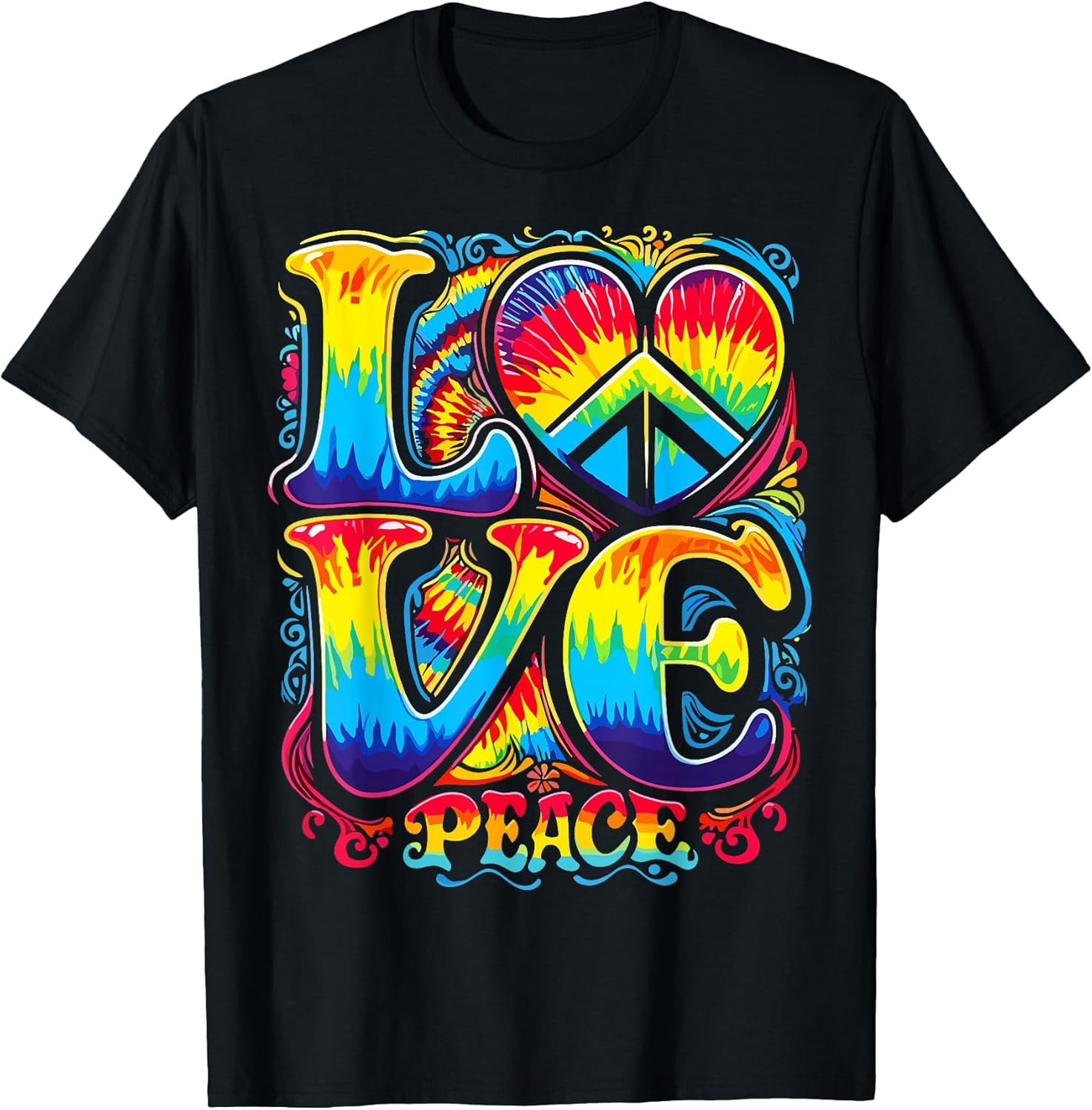 Hippie Peace Sign Tie Dye Heart Groovy