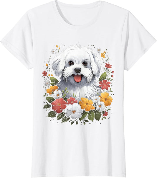Maltese Mom Floral Dog Lover Vintage Flowers Cute