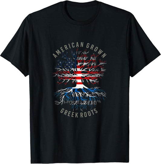 American Grown Greek Roots USA Greece Flag Heritage Tree