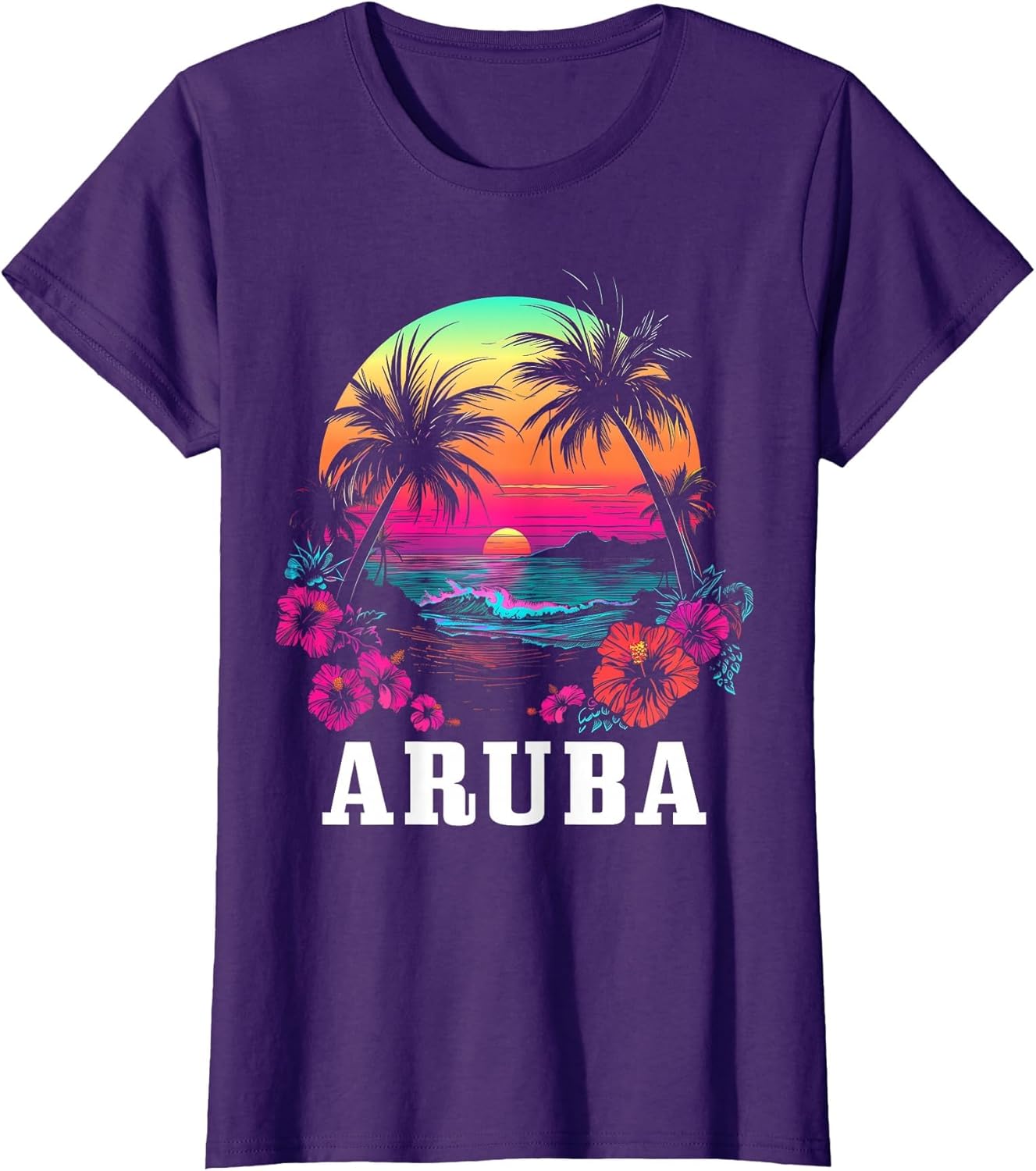 Aruba Vintage Souvenir Hibiscus Flowers Surfer Beach