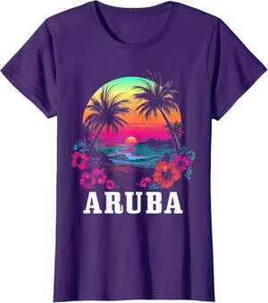 Aruba Vintage Souvenir Hibiscus Flowers Surfer Beach