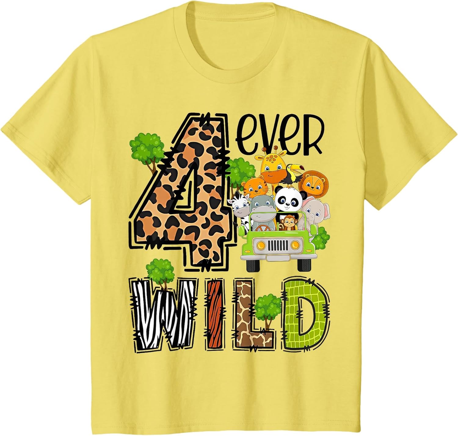 Kids Four Ever Wild 4 Year Old 4th Birthday Young Safari Zoo Bday