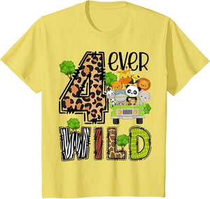 Kids Four Ever Wild 4 Year Old 4th Birthday Young Safari Zoo Bday