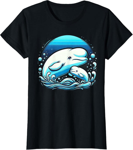 Ocean Mammal Mom and Baby Beluga Whale Kawaii
