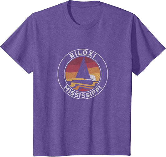 Biloxi Mississippi Vintage Sailboat 70s Retro Sunset