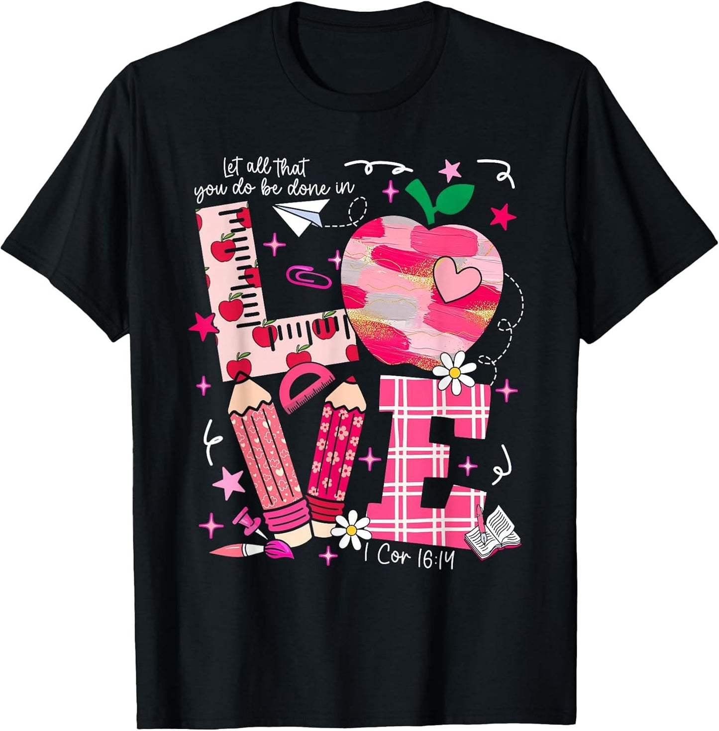 Love Valentine Apple School Pencil Teacher Girl Kid