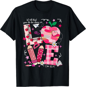 Love Valentine Apple School Pencil Teacher Girl Kid