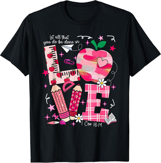 Love Valentine Apple School Pencil Teacher Girl Kid