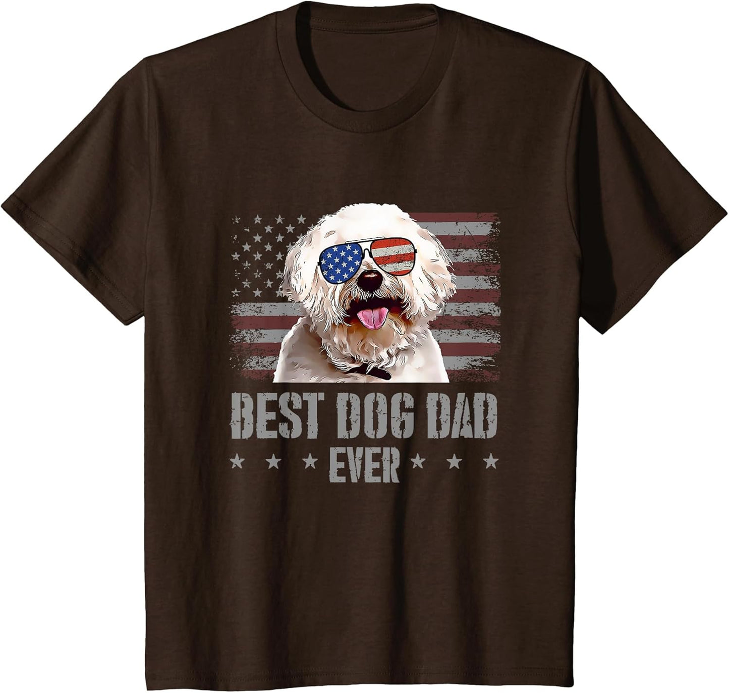 Bichons Frise Best Dog Dad Ever Retro USA American Flag