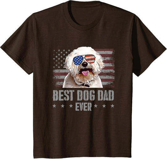 Bichons Frise Best Dog Dad Ever Retro USA American Flag