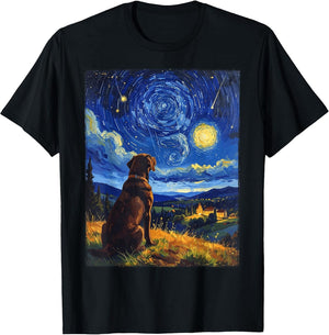 Van Gogh Starry Night Painting Chocolate Retriever Dog