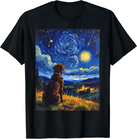 Van Gogh Starry Night Painting Chocolate Retriever Dog