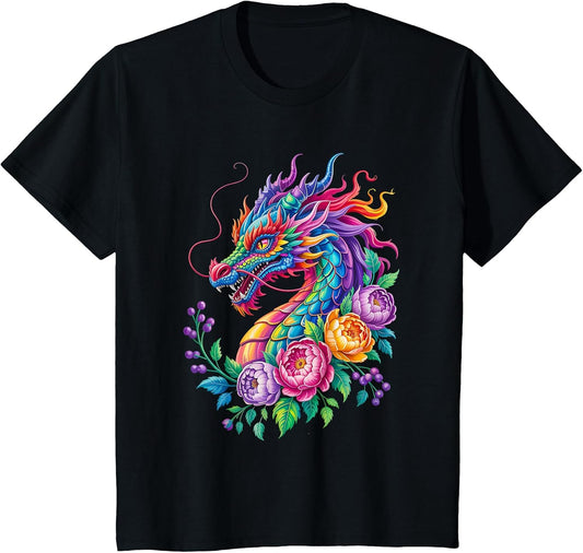Watercolor Dragon Flowers Beautiful Art Colorful Graphic