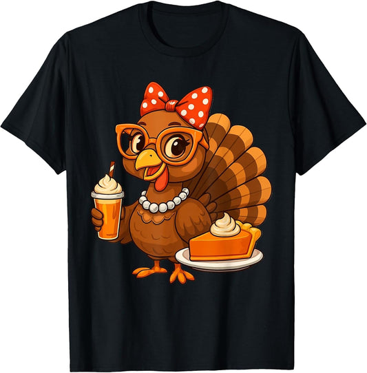 Turkey Drinking Coffee Bow Thanksgiving Turkey Day