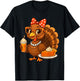 Turkey Drinking Coffee Bow Thanksgiving Turkey Day