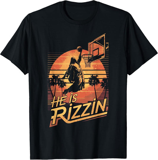 He is Rizzin Jesus Playing Basketball Funny Retro Christian