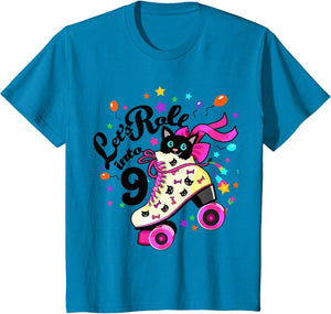 Kids 9 Year Old Birthday Shirt Girl Roller Skate Cat Bday Dress