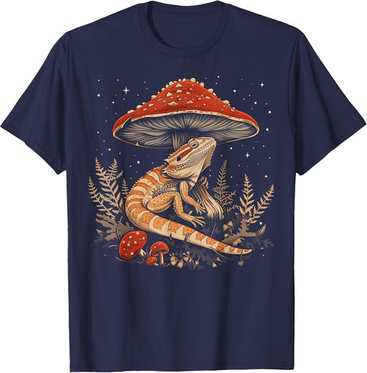 Cute Bearded Dragon Lizard Cottagecore Aesthetic Mushroom
