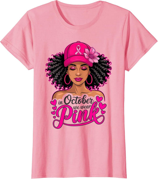 in October We Wear Pink Black Woman Magic