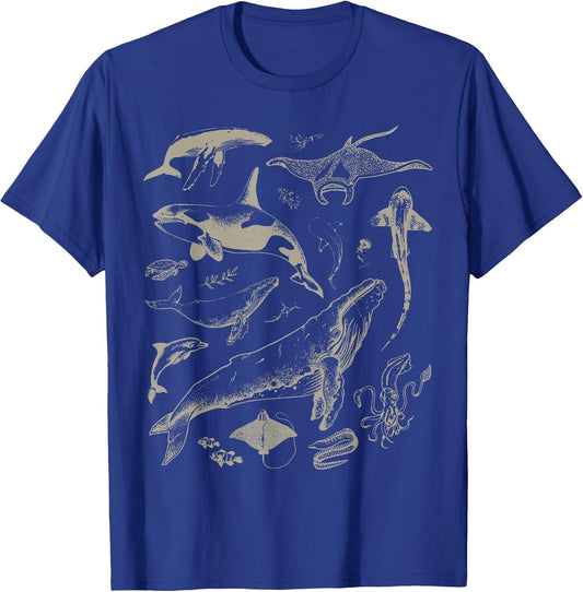 Retro Ocean Wildlife Shark Turtle Octopus Fish Animal Lover