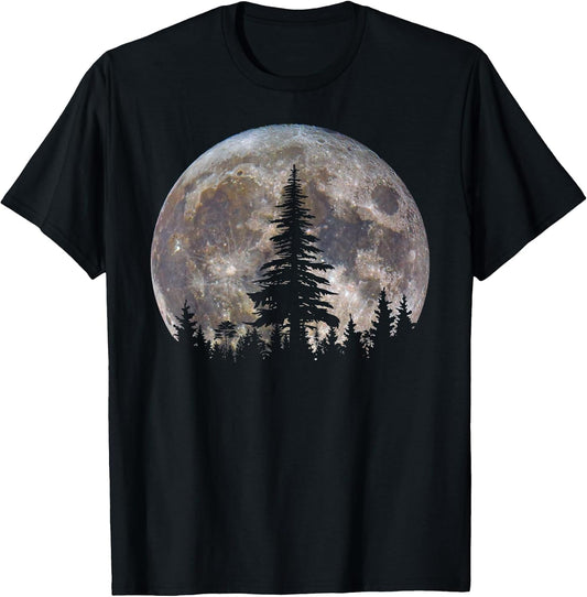 Retro Full Moon Vintage Forest Nature Minimalist Pine Tree