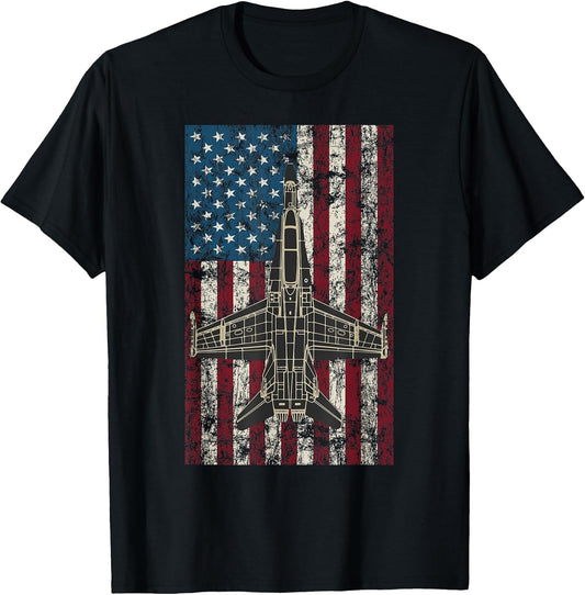 American Flag and F-18 Hornet - Patriotic Aviation Shirt