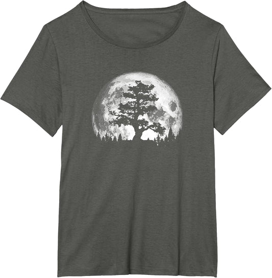 Retro Full Moon and Minimalist Pine Tree Vintage Graphic