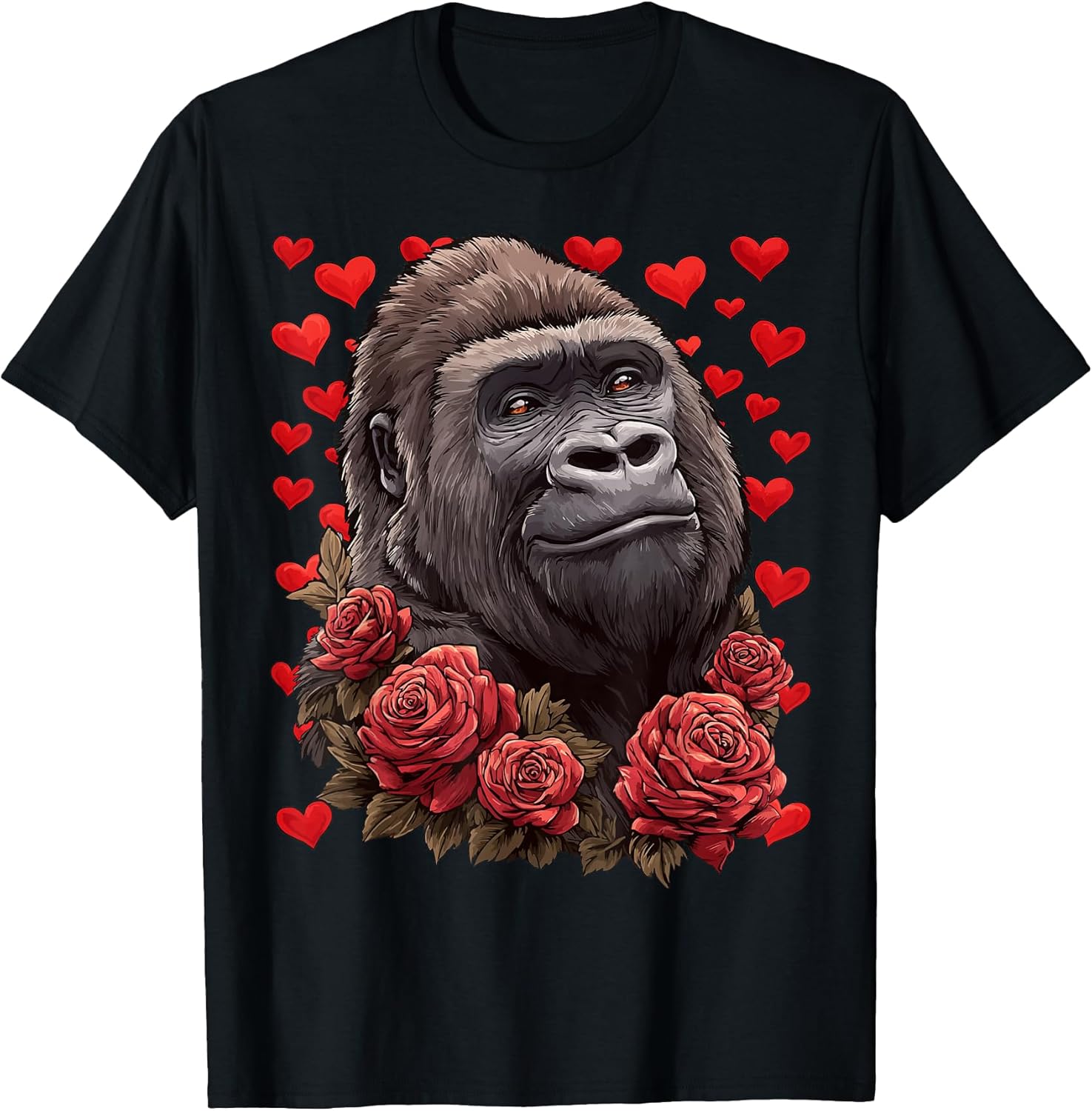 Cute Gorilla with Red Roses Hearts Valentine’s Day Animal