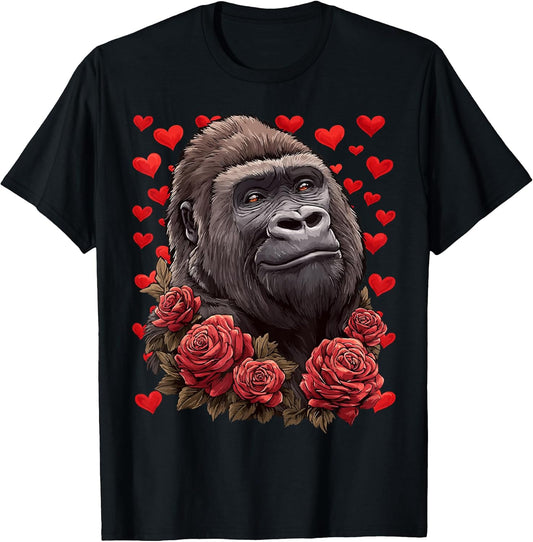 Cute Gorilla with Red Roses Hearts Valentine’s Day Animal