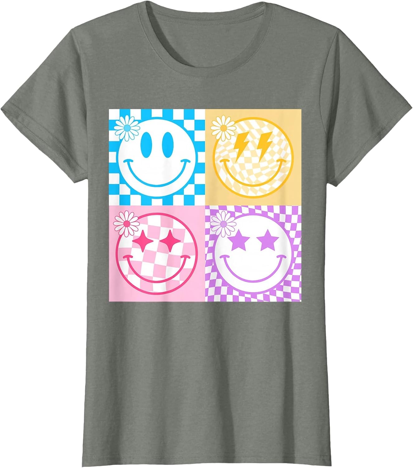 Retro Happy Smile Face Checkered Pattern Vibes Trendy Girls